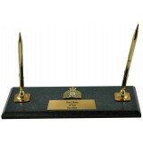 Gold Crested Jade pen holder with 2 golden pens and a sublimation plate.
