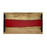 RED RESIN WOOD CHARCUTERIE BOARD W/ HANDLE