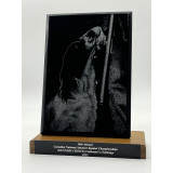 5X7" Black Marble Trophy With Offset Solid Walnut Base
