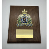 Solid Walnut Plaque With a Gold Painted RCMP Crest