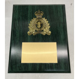 LIMITED QUANTITIES AVAILABLE!    10.5x13 Evergreen Plaque With an Antique Gold RCMP Crest