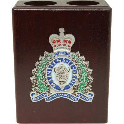 Rosewood Pen holder with full colour pewter crest
