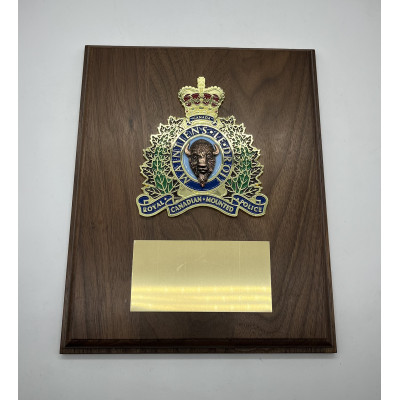 Solid Walnut Plaque With a Gold Painted RCMP Crest