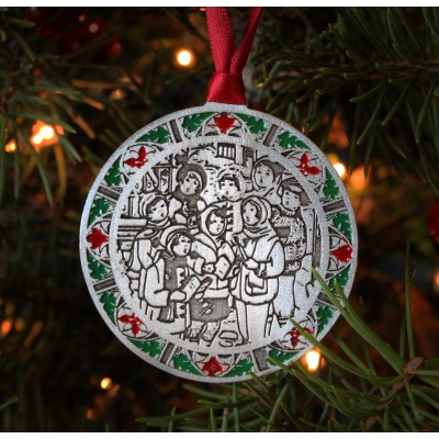 Singing Carolers with Stained Glass Border Christmas Ornament