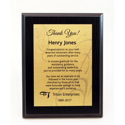 7x9 Black Ash Plaque with Sublimated Full Plate