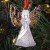 Pewter Angel Ornament with bright gold wings and Red ribbon